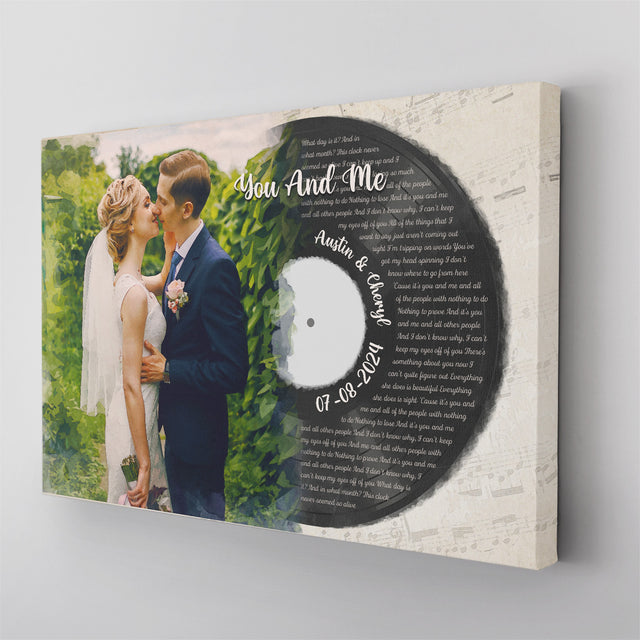 Custom Watercolor Vinyl Record Canvas with Song Lyrics