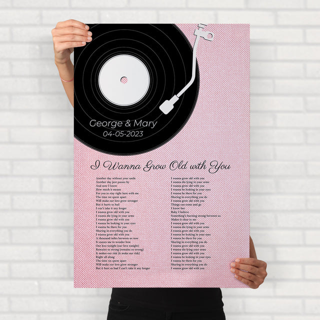 Tickled Pink Vinyl Record Framed Art Print, Custom Song Lyrics & Name