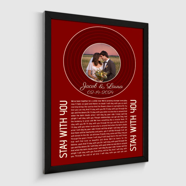 Retro Maroon Framed Art Print, Custom Song Lyrics Name Date