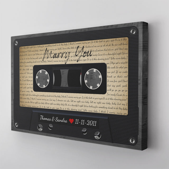 Custom Song Lyrics, Customizable Name, Date, Song Name Cassette Tape Canvas Wall Art