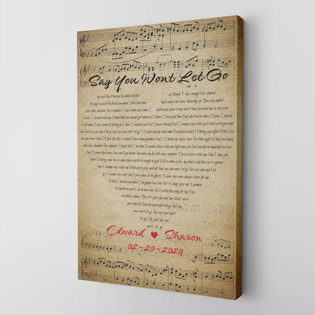 Custom Song Lyrics Sheet Music, Customizable Name And Date Canvas