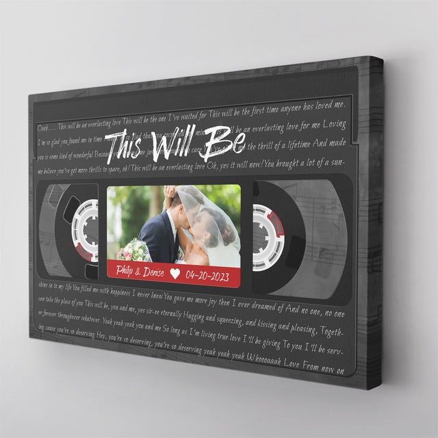 Custom Song Lyrics, Upload Photo, Customizable Name, Date, Song Name VHS Tape Canvas Wall Art