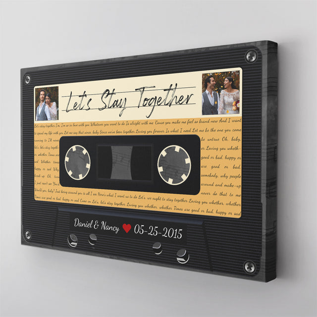 Custom Song Lyrics, Customizable Text And Upload Photo, Black Cassette Tape Canvas Wall Art