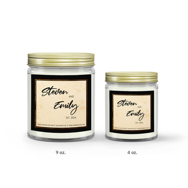 Custom Couple Candle, Personalized Name & Date Soy Candle