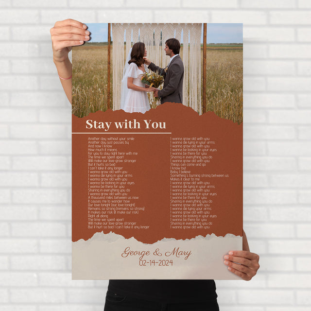 Photo Song Lyrics Orange Framed Art Print, Custom Song Lyrics Name Date