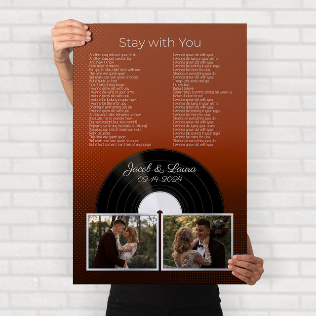Personalized Song Lyrics & Name, Retro Orange Vinyl Record Framed Art Print