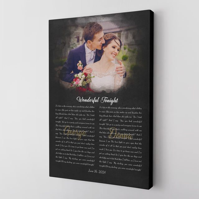 Custom Wedding Vows or Song Lyrics Canvas, Couple Portrait Art