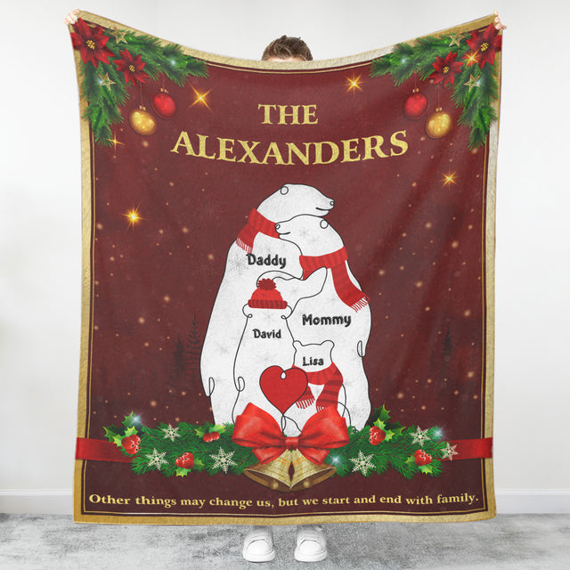 Christmas Polar Bear Custom Name Blanket, One Line Art Style