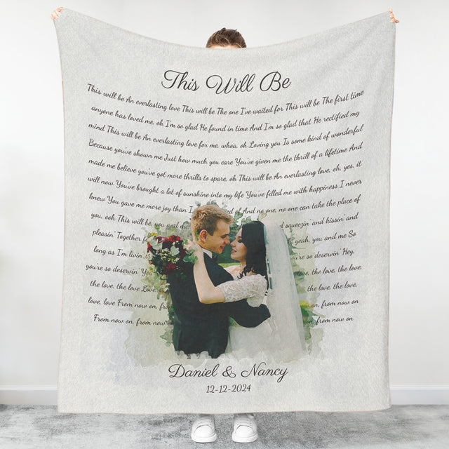 Custom Song Lyrics Blanket –  Couple Photo Portrait