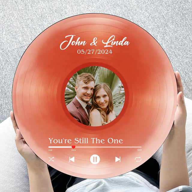 Personalized Wedding Song and Photo Round Wood Sign Watercolor Style