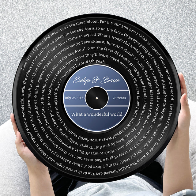 Custom Song Lyrics, Blue Vinyl Record, Customizable Song Name And Text Round Wood Sign