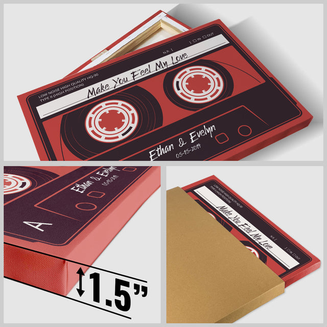 Custom Song Name, Customizable Name And Date, Red Cassette Tape Canvas Wall Art