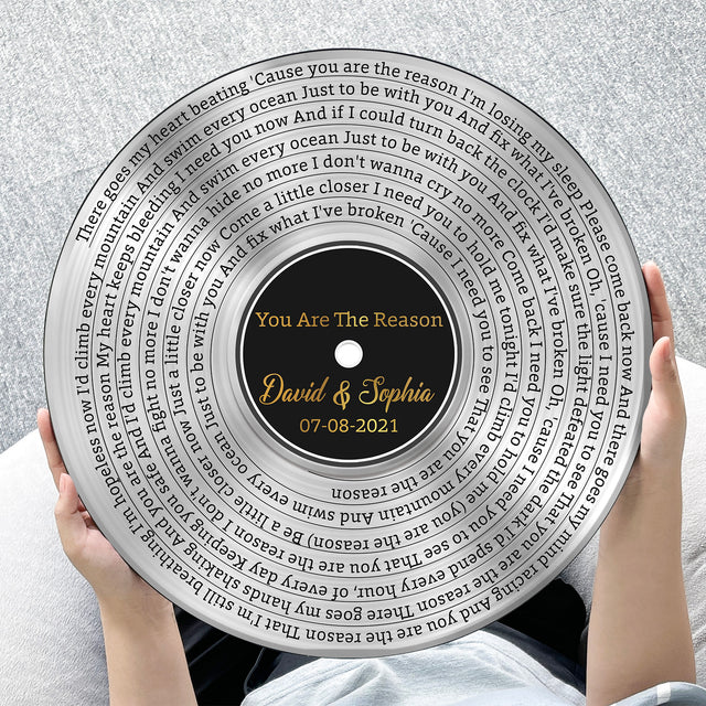 Custom Song Lyrics, Silver Vinyl Record, Custom Song Name And Text Round Wood Sign