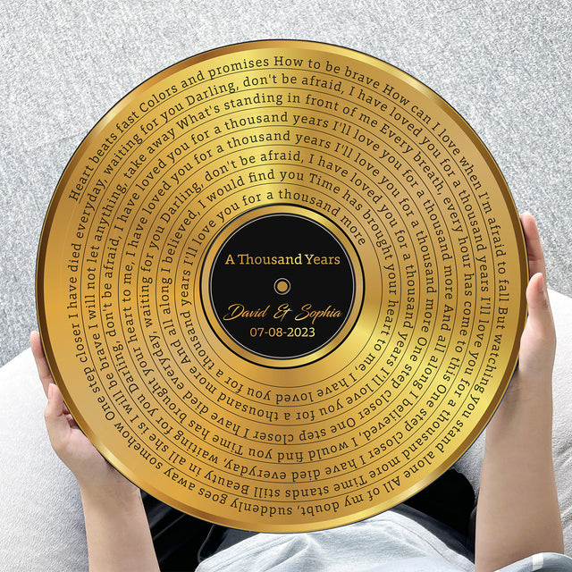 Custom Song Lyrics, Gold Vinyl Record, Customizable Song Name And Text Round Wood Sign