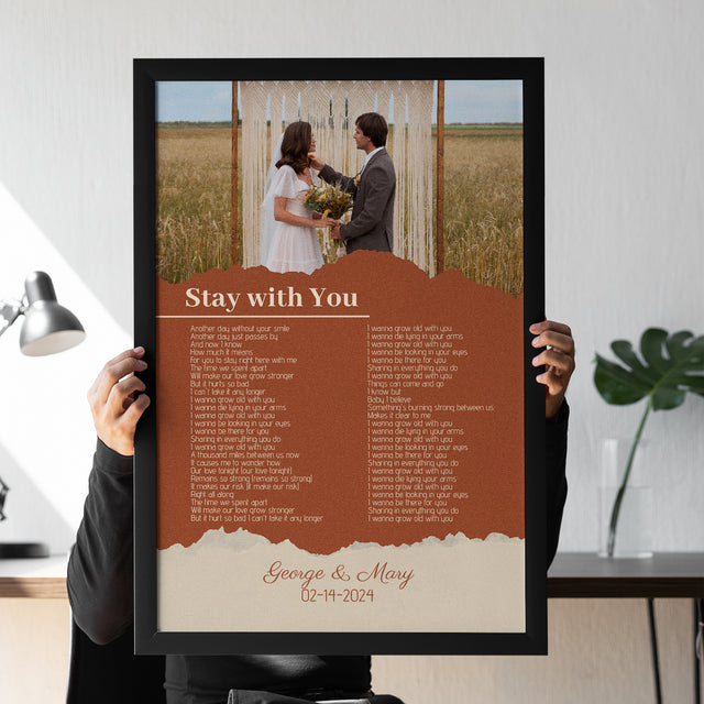 Photo Song Lyrics Orange Framed Art Print, Custom Song Lyrics Name Date