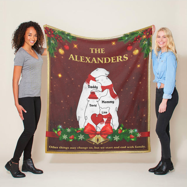 Christmas Polar Bear Custom Name Blanket, One Line Art Style