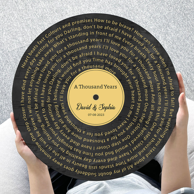 Custom Song Lyrics, Vinyl Record Style, Round Wood Sign