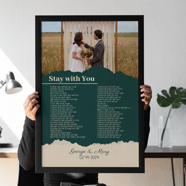 Photo Song Lyrics Green Framed Art Print, Custom Song Lyrics Name Date