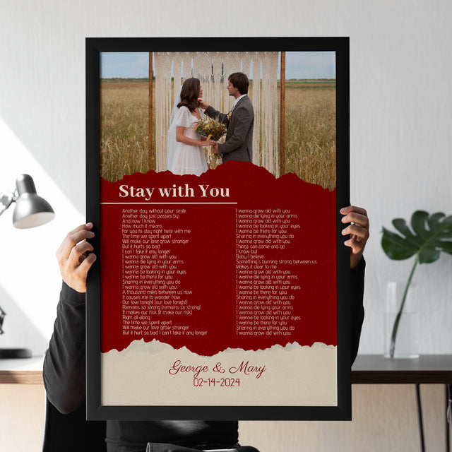 Maroon Framed Art Print, Custom Song Lyrics Name Date