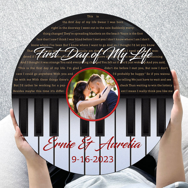 Custom Song Lyrics, Piano Shape, Upload Photo, Customizable Song Name And Text Round Wood Sign