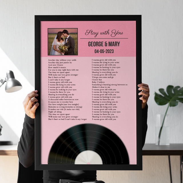 Tickled Pink Framed Art Print, Personalized Song Lyrics & Photo