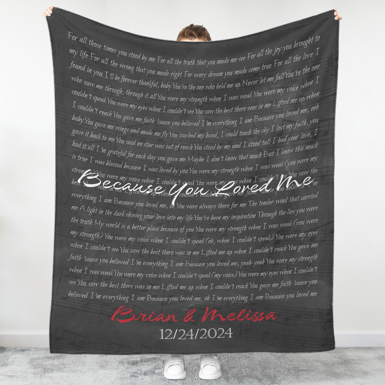 Custom Song Lyrics, Customizable Name And Date Black Background Blanket