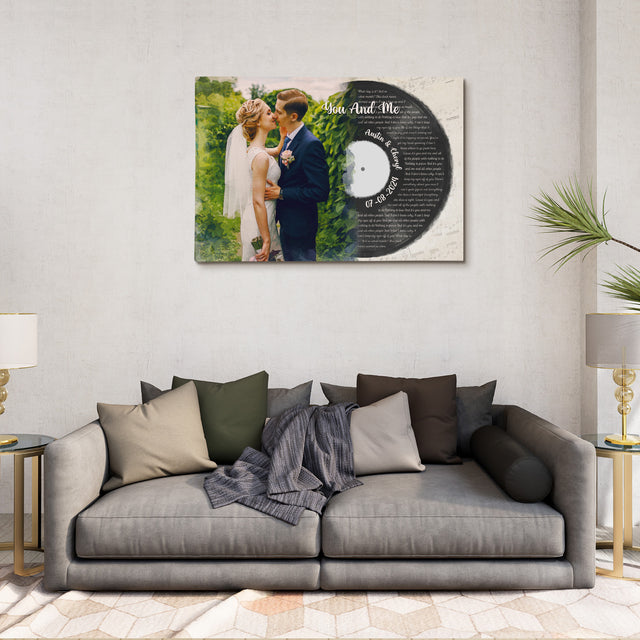 Custom Watercolor Vinyl Record Canvas with Song Lyrics