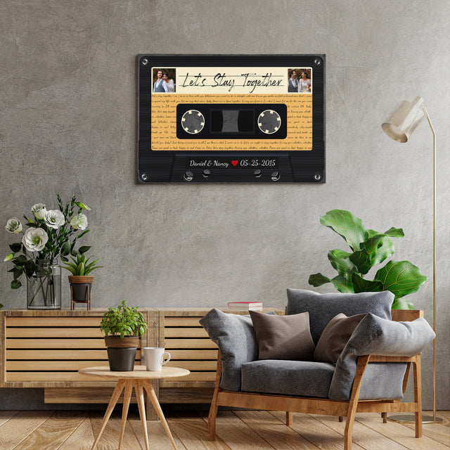 Custom Song Lyrics, Customizable Text And Upload Photo, Black Cassette Tape Canvas Wall Art