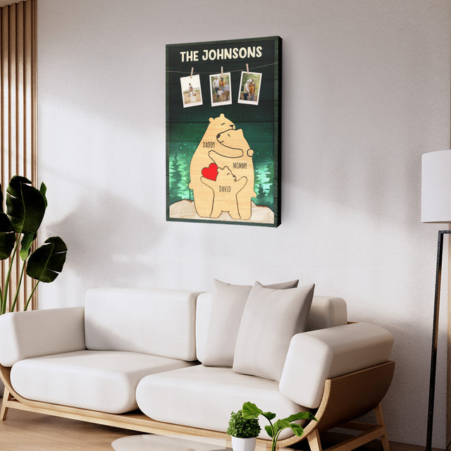 Personalized Bear Galaxy Canvas, Bear Family Puzzle Style, Custom Family Name