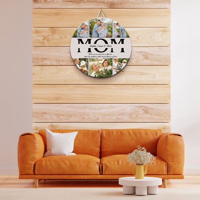 Mom, Custom Photo, Customizable Name, Round Wood Sign