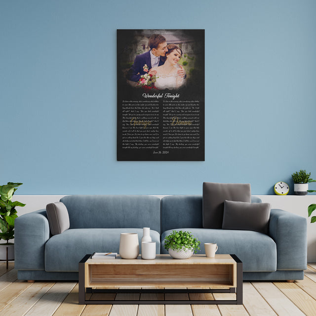 Custom Wedding Vows or Song Lyrics Canvas, Couple Portrait Art