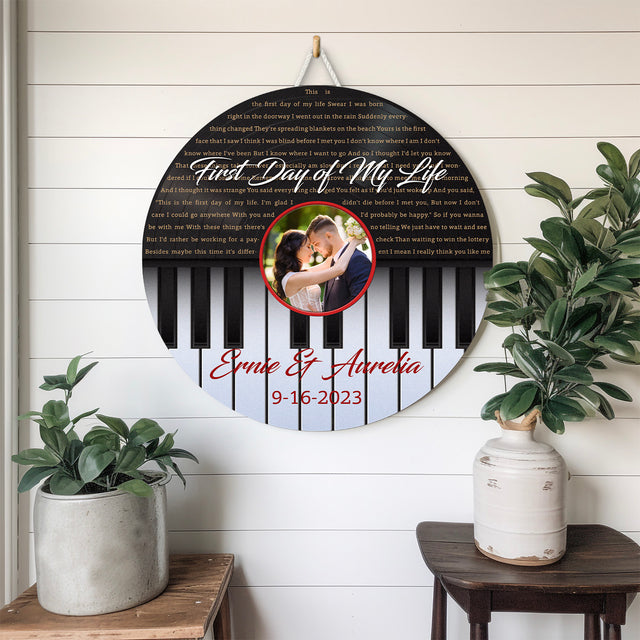 Custom Song Lyrics, Piano Shape, Upload Photo, Customizable Song Name And Text Round Wood Sign