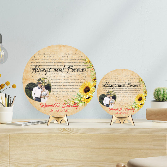 Custom Song Lyrics, Upload Photo, Heart Shape, Customizable Song Name And Text Round Wood Sign