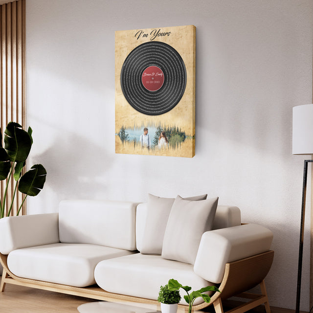Custom Song Lyrics, Upload Photo, Customizable Text, Vinyl Record, Canvas Wall Art