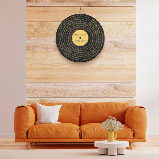 Custom Song Lyrics, Vinyl Record Style, Round Wood Sign