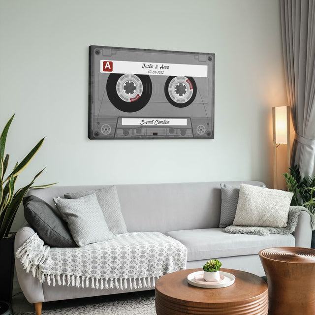 Custom Song Title, Customizable Name And Date, Cassette Tape Canvas Wall Art