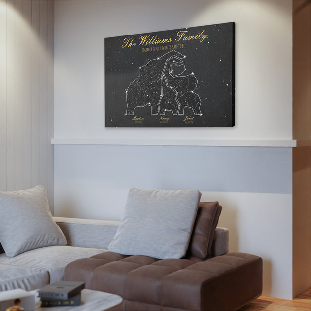 Elephant Family Custom Star Map Canvas Print