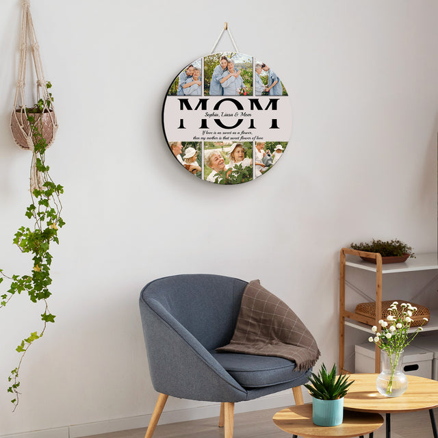 Mom, Custom Photo, Customizable Name, Round Wood Sign