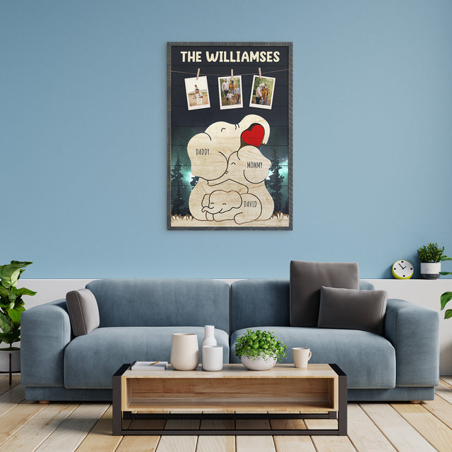 Personalized Elephant Galaxy Canvas, Elephant Family Puzzle Style, Custom Family Name