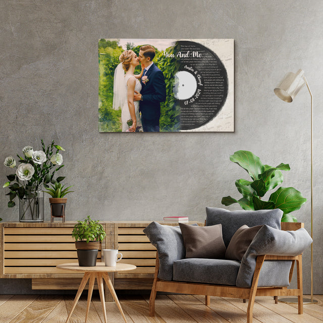 Custom Watercolor Vinyl Record Canvas with Song Lyrics