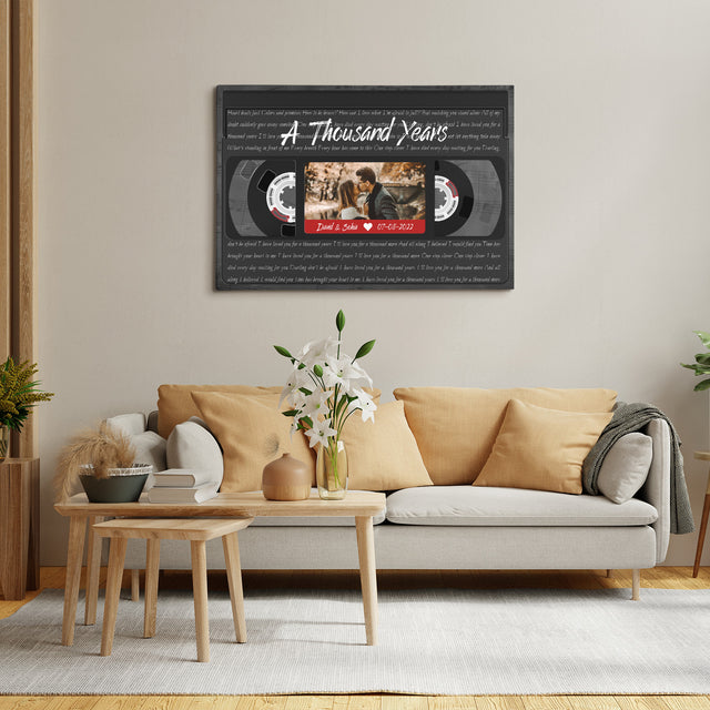 Custom Song Lyrics, Upload Photo, Customizable Name, Date, Song Name VHS Tape Canvas Wall Art