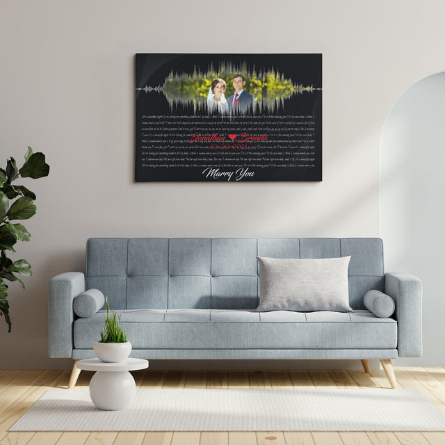 Custom Song Lyrics, Customizable Text And Upload Photo, Sound Wave Art, Canvas Wall Art