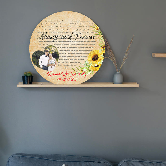 Custom Song Lyrics, Upload Photo, Heart Shape, Customizable Song Name And Text Round Wood Sign