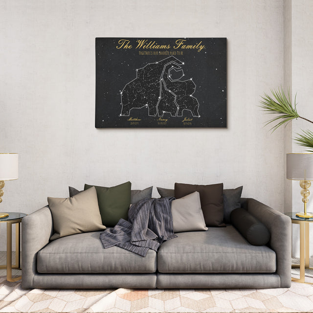 Elephant Family Custom Star Map Canvas Print
