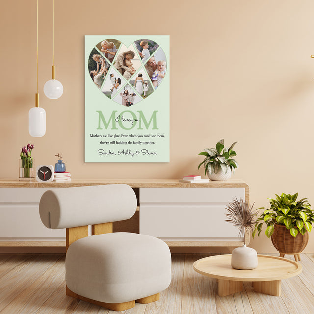 Personalized Mom Heart-Shaped Photo Collage Custom 8 Pictures