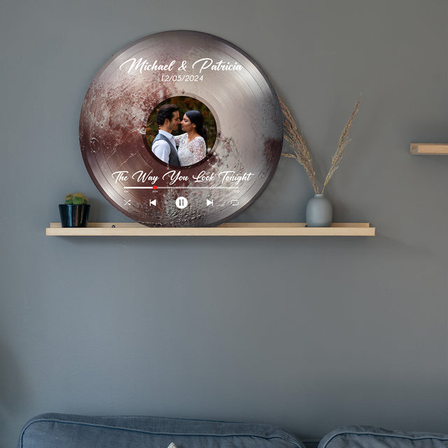 Custom Favorite Song Photo Round Wood Sign Pluto Planet Background