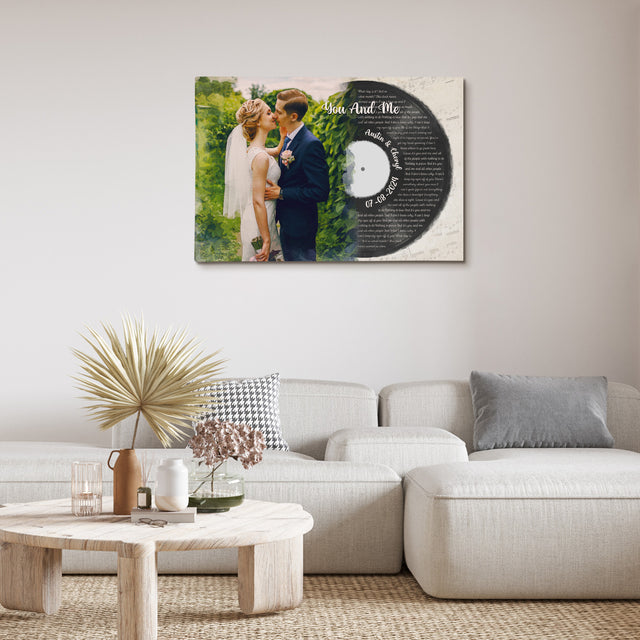 Custom Watercolor Vinyl Record Canvas with Song Lyrics