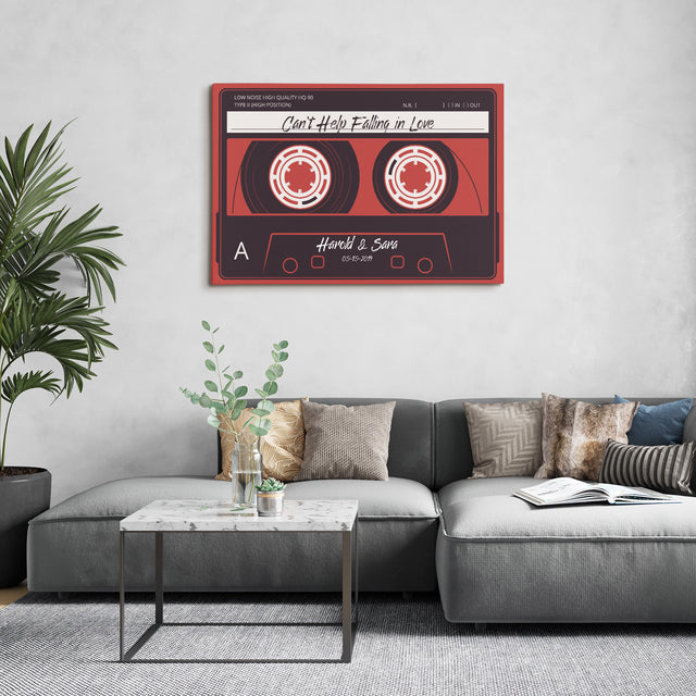 Custom Song Name, Customizable Name And Date, Red Cassette Tape Canvas Wall Art
