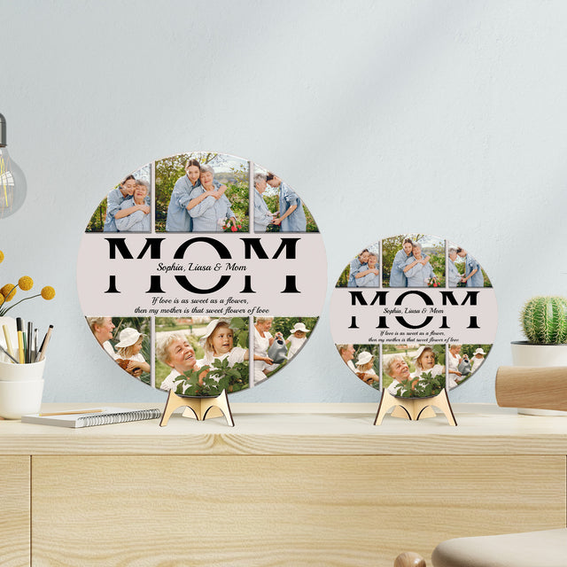 Mom, Custom Photo, Customizable Name, Round Wood Sign