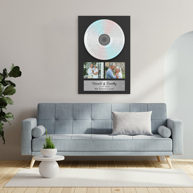 Custom Song Lyrics, Upload Photo, 2 Pictures, Customizable Text Vinyl Record Canvas